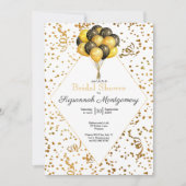 ブライダルシャワー金ゴールド紙吹雪ストリーマーテンプレート 招待状 (正面)