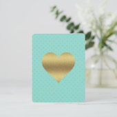 ブライダルシャワー金ゴールド&ティール(緑がかった色)ブルー水玉模様パーティー 招待状 (スタンド正面)