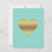 ブライダルシャワー金ゴールド&ティール(緑がかった色)ブルー水玉模様パーティー 招待状 (正面)