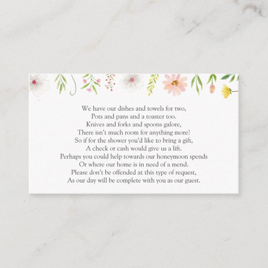 ブライダルシャワー金要求エンクロージャカード エンクロージャーカード (正面)