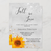 ブライダルシャワー銀ひまわりグリッター エレガント 招待状 (正面/裏面)