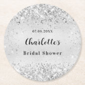 ブライダルシャワー銀エレガント紙吹雪 ラウンドペーパーコースター (正面)