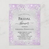 ブライダルシャワー銀グリッターダストパープルエレガント インビテーションポストカード (正面)