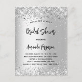 ブライダルシャワー銀グリッター エレガント インビテーションポストカード (正面)