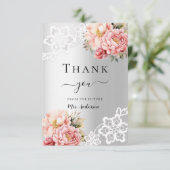 ブライダルシャワー銀フローラレースサンキューカード サンキューカード (スタンド正面)