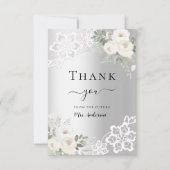 ブライダルシャワー銀フローラレースサンキューカード サンキューカード (正面)