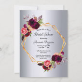 ブライダルシャワー銀フローラ幾何学 招待状 (正面)