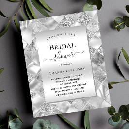 ブライダルシャワー銀モダン予算の招待 チラシ