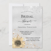 ブライダルシャワー銀素朴ひまわりグリッター 招待状 (正面)