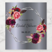 ブライダルシャワー銀花模様ボー ワインラベル (シングルラベル)