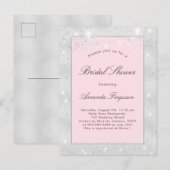 ブライダルシャワー銀赤面ピンクグリッター エレガント インビテーションポストカード (正面/裏面)