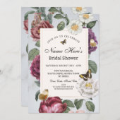 ブライダルシャワー開花フローラ蝶ヴィンテージ 招待状 (正面/裏面)