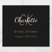 ブライダルシャワー黒金ゴールドモノグラム スパークリングワインラベル (シングルラベル)