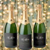 ブライダルシャワー黒金ゴールドモノグラム スパークリングワインラベル