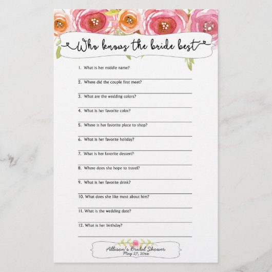 ブライダルシャワー3605を知っている最高のゲーム (正面)