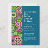 ブライダルシャワー:おもしろいフローラルパターンピンクグリーンティール（緑がかった色） 招待状 (正面)
