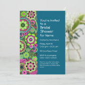 ブライダルシャワー:おもしろいフローラルパターンピンクグリーンティール（緑がかった色） 招待状 (スタンド正面)