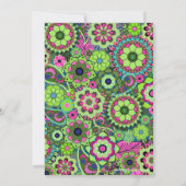 ブライダルシャワー:おもしろいフローラルパターンピンクグリーンティール（緑がかった色） 招待状 (裏面)