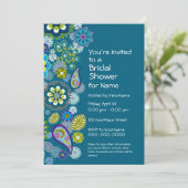 ブライダルシャワー-おもしろいフローラルパターン – ティール（緑がかった色）ブルー 招待状 (スタンド正面)