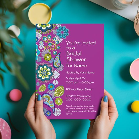 ブライダルシャワー-おもしろいフローラルパターン – マゼンタ 招待状