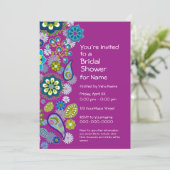 ブライダルシャワー-おもしろいフローラルパターン – マゼンタ 招待状 (スタンド正面)