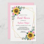 ブライダルシャワー　ひまわり　幾何学模様　花　ピンク 招待状 (正面/裏面)