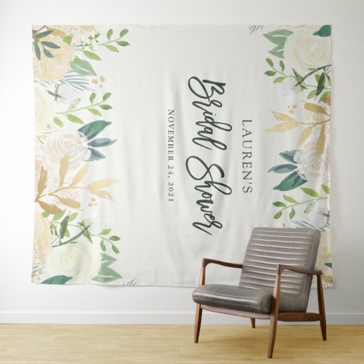 ブライダルシャワー | アイボリーフローラ写真の背景 タペストリー (インサイチュ(横))
