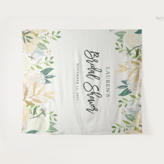 ブライダルシャワー | アイボリーフローラ写真の背景 タペストリー (正面(横))