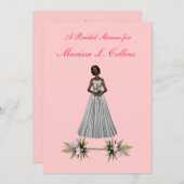 "ブライダルシャワー"アフリカ系の花嫁[1] w/ピンクのフロウ 招待状 (正面/裏面)