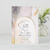 ブライダルシャワー | アブストラクト フルイド ローズ グレー アンド ゴールド 招待状 (スタンド正面)