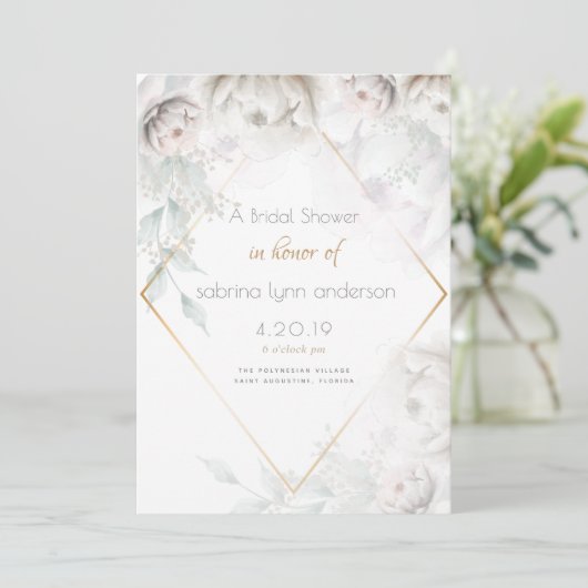 ブライダルシャワー |アラバエレガントスターホワイト牡丹 招待状 (スタンド正面)