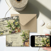 ブライダルシャワー、イエローソングバードケージスワールフローラ 招待状