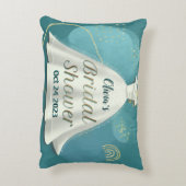 ブライダルシャワー ウェディングドレス ディープ ティール ゴールド グリッター アクセントクッション (裏面(縦))