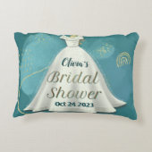 ブライダルシャワー ウェディングドレス ディープ ティール ゴールド グリッター アクセントクッション (裏面)