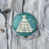 ブライダルシャワー ウェディングドレス ディープ ティール ゴールド グリッター 缶バッジ (インサイチュ)