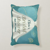 ブライダルシャワー ウェディングドレス 深いターコイズゴールドグリッター アクセントクッション (正面(垂直))