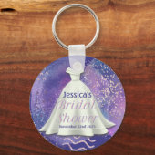ブライダルシャワー ウェディングドレス 紫とローズゴールドの豪華 キーホルダー (正面)
