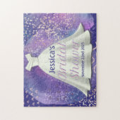 ブライダルシャワー ウェディングドレス 紫とローズゴールドの豪華 ジグソーパズル (縦)