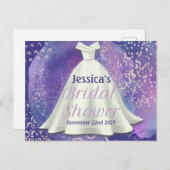 ブライダルシャワー ウェディングドレス 紫とローズゴールドの豪華 ポストカード (正面/裏面)