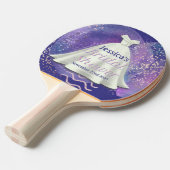 ブライダルシャワー ウェディングドレス 紫とローズゴールドの豪華 卓球ラケット (正面アングル)