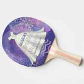 ブライダルシャワー ウェディングドレス 紫とローズゴールドの豪華 卓球ラケット (横)