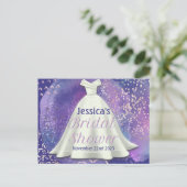 ブライダルシャワー ウェディングドレス 紫&ローズゴールド グラム ポストカード (スタンド正面)