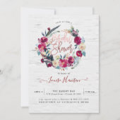 ブライダルシャワー、ウォーター素朴カラーバーガンディリース 招待状 (正面)