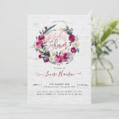 ブライダルシャワー、ウォーター素朴カラーバーガンディリース 招待状 (スタンド正面)