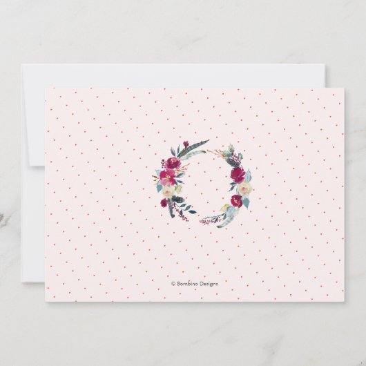 ブライダルシャワー、ウォーター素朴カラーバーガンディリース 招待状 (裏面)