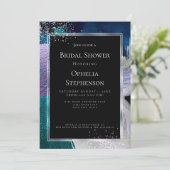 ブライダルシャワー |エレガントはっきりしたティール(緑がかった色)薄紫抽象芸術 招待状 (スタンド正面)