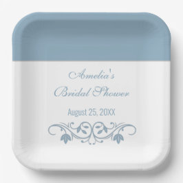 ブライダルシャワー-エレガントブルーシャワー ペーパープレート