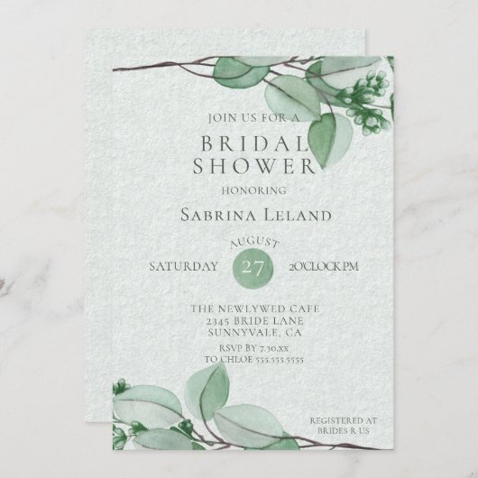 ブライダルシャワー エレガント|水彩ユーカリ 招待状 (正面/裏面)