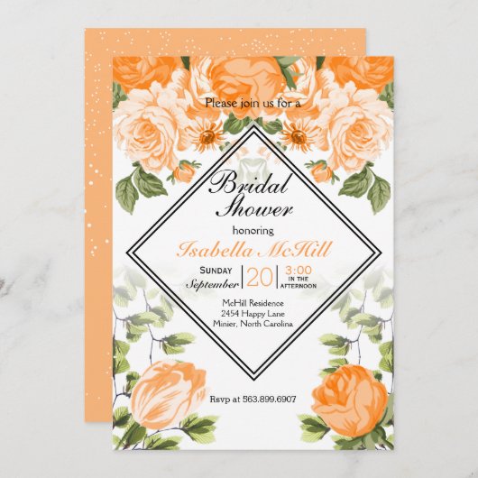 ブライダルシャワー – オレンジフローラ 招待状 (正面/裏面)