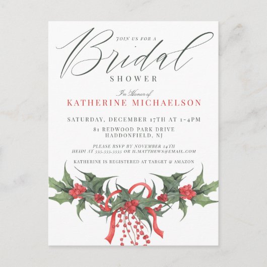 ブライダルシャワー |クリスマスウォーターのカラーフローラ ポストカード (正面)